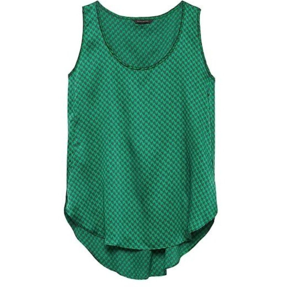 Green and Navy Houndstooth Long Silky Tank